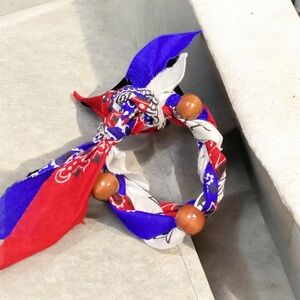 (#82) Handmade Red and Blue Bandana bracelet
